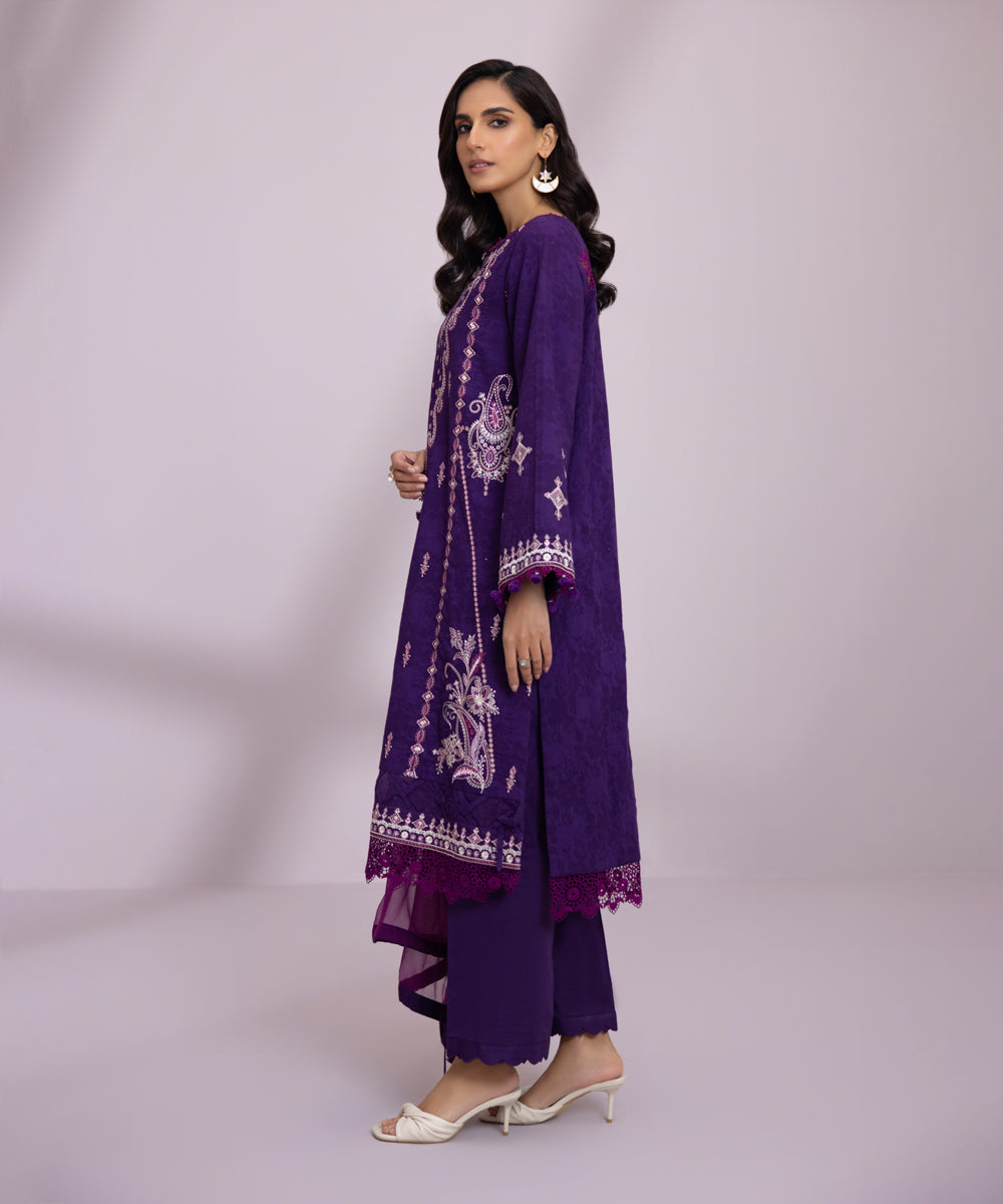 3 Piece - Embroidered Self Jacquard Suit