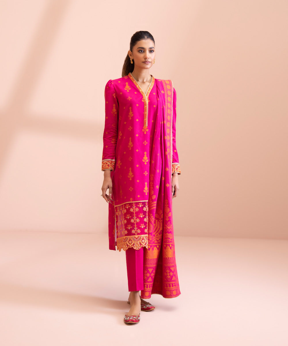 3 Piece - Embroidered Extra Weft Jacquard Suit