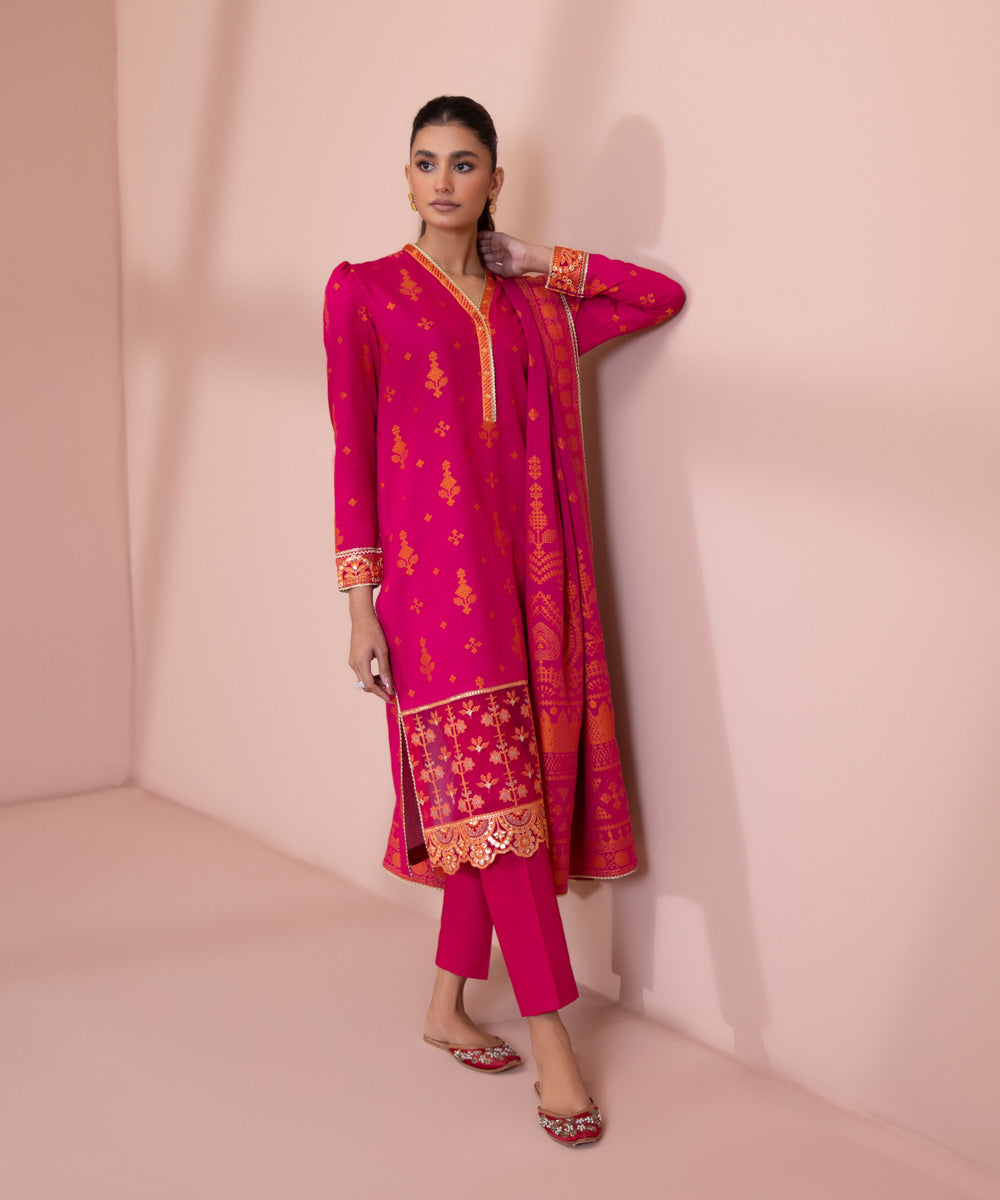 3 Piece - Embroidered Extra Weft Jacquard Suit