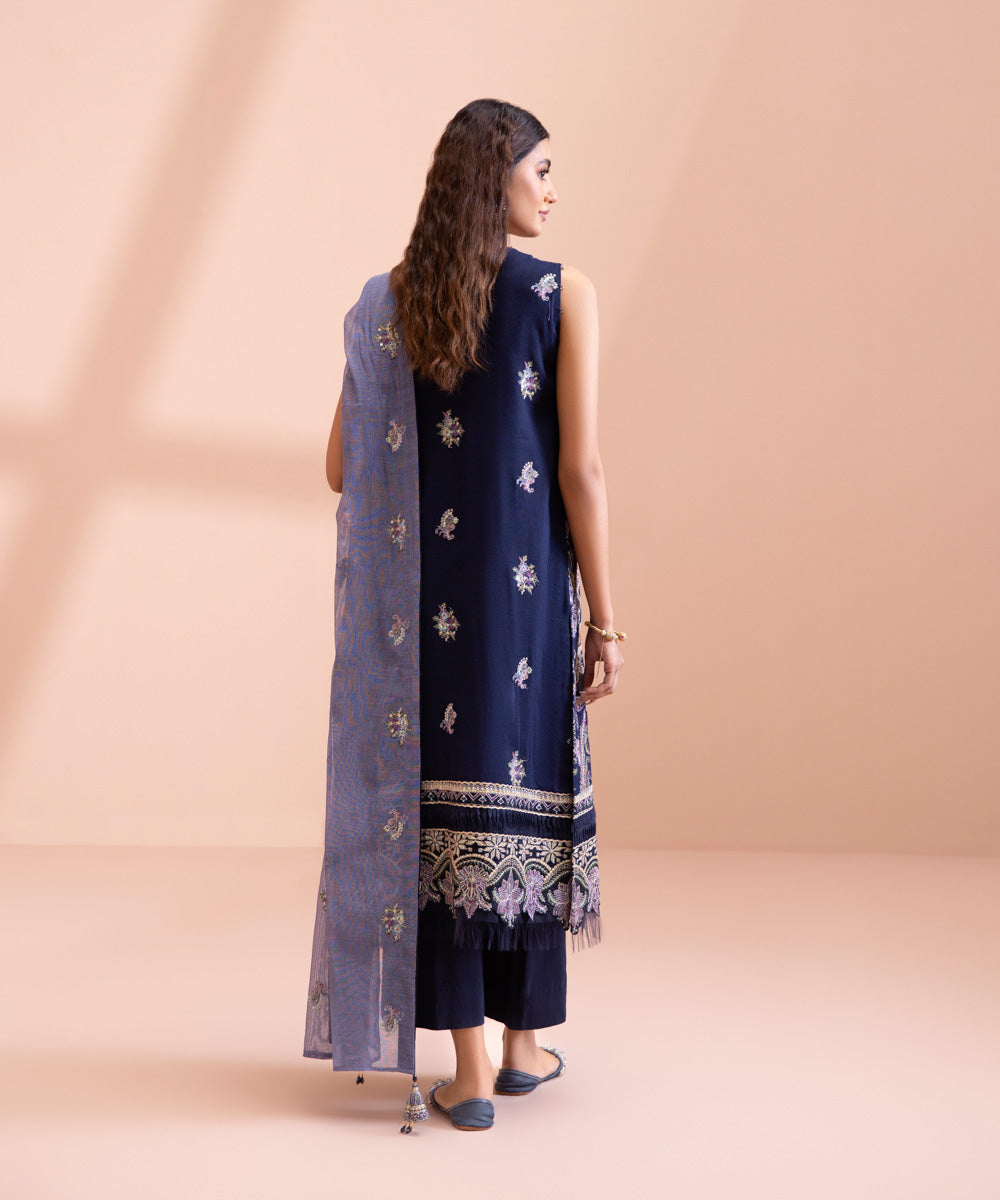 3 Piece - Dyed Embroidered Blended Khaddi Net Suit