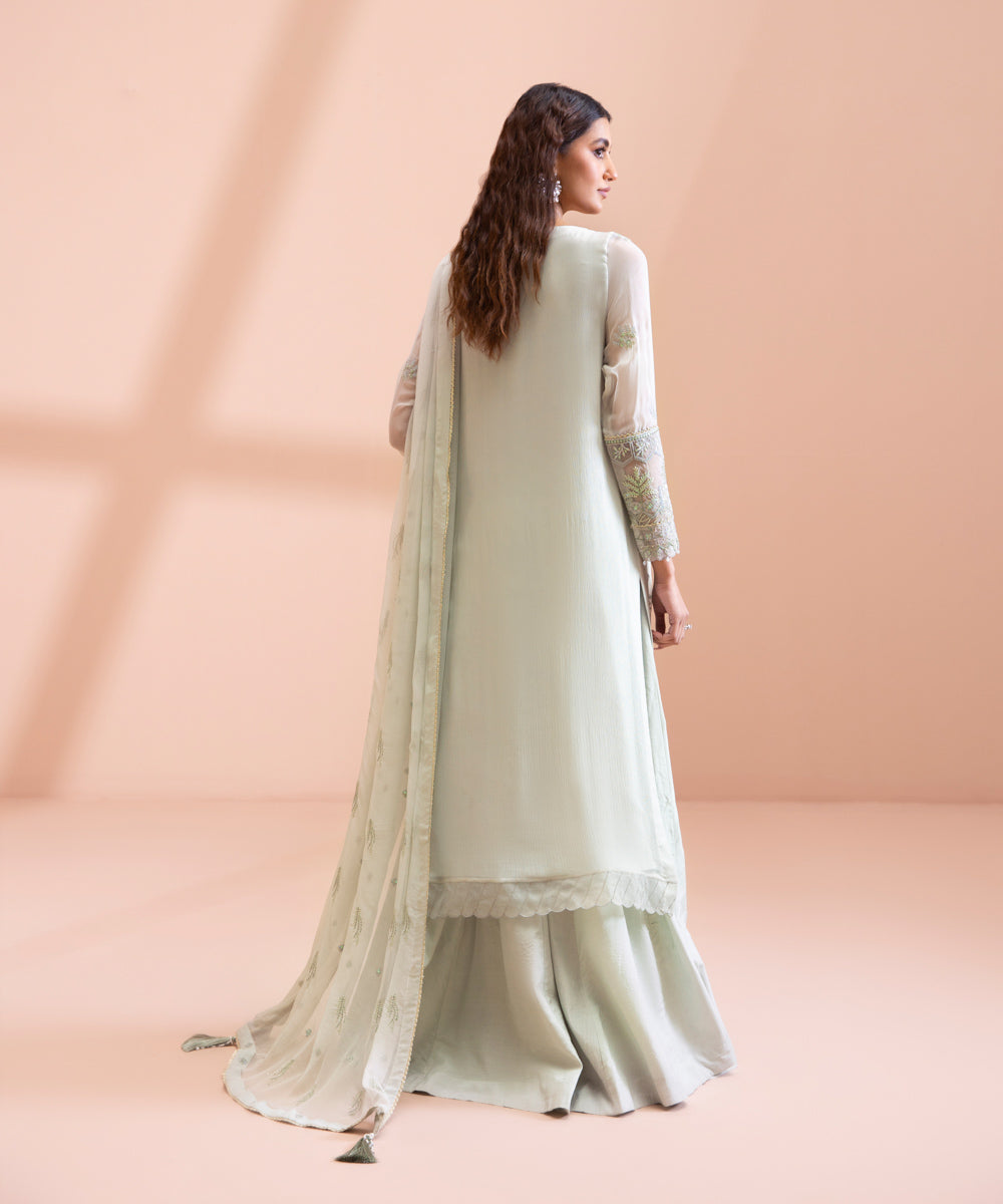 3 Piece - Dyed Embroidered Blended Chiffon Suit