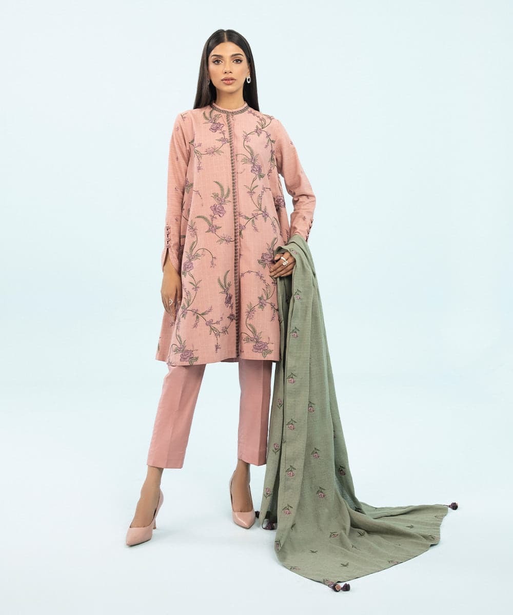 3 Piece - Embroidered Dobby Suit
