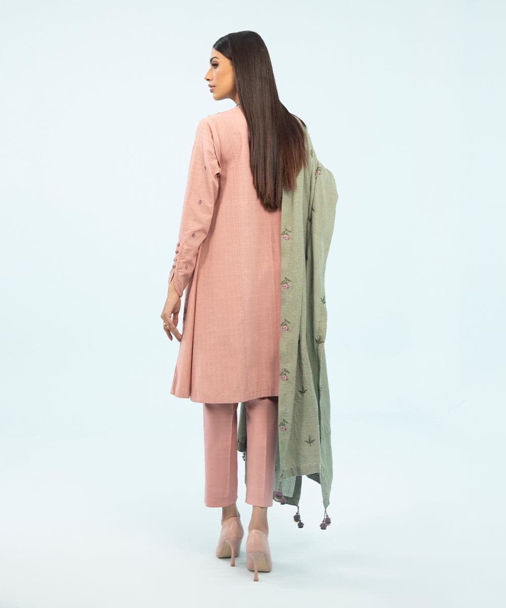 3 Piece - Embroidered Dobby Suit