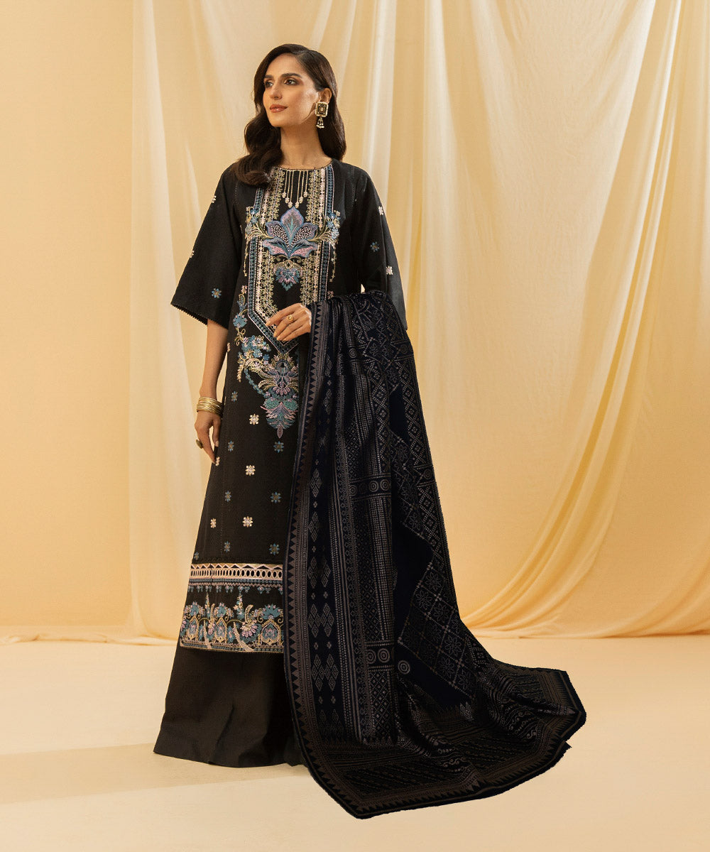 2 Piece - Dyed Embroidered Cotton Dobby Suit