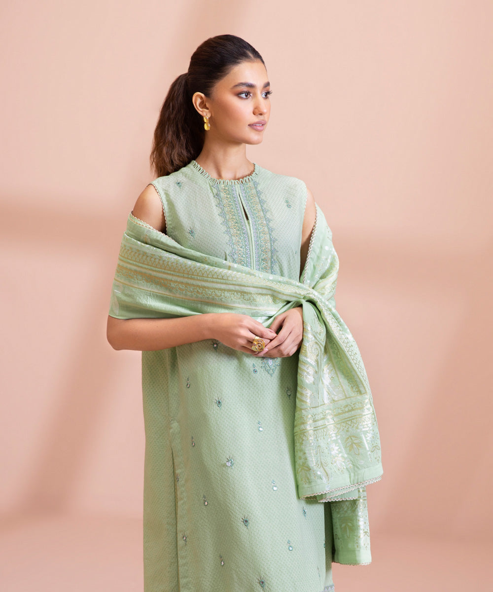 2 Piece - Dyed Embroidered Dobby Suit