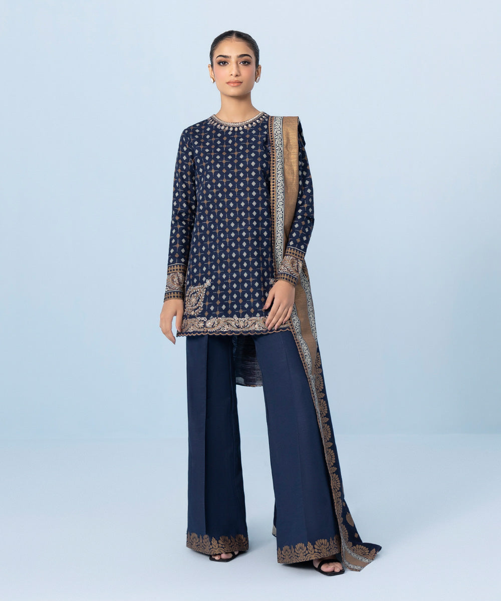 3 Piece - Embroidered Khaddar Suit