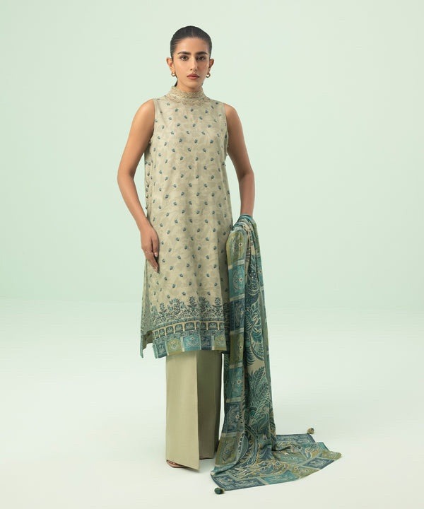 3 Piece - Embroidered Linen Suit