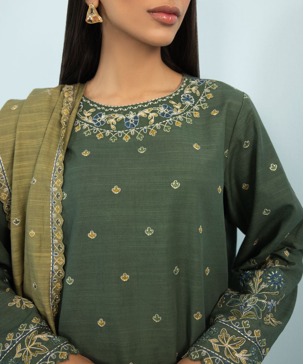 3 Piece - Embroidered Khaddar Suit