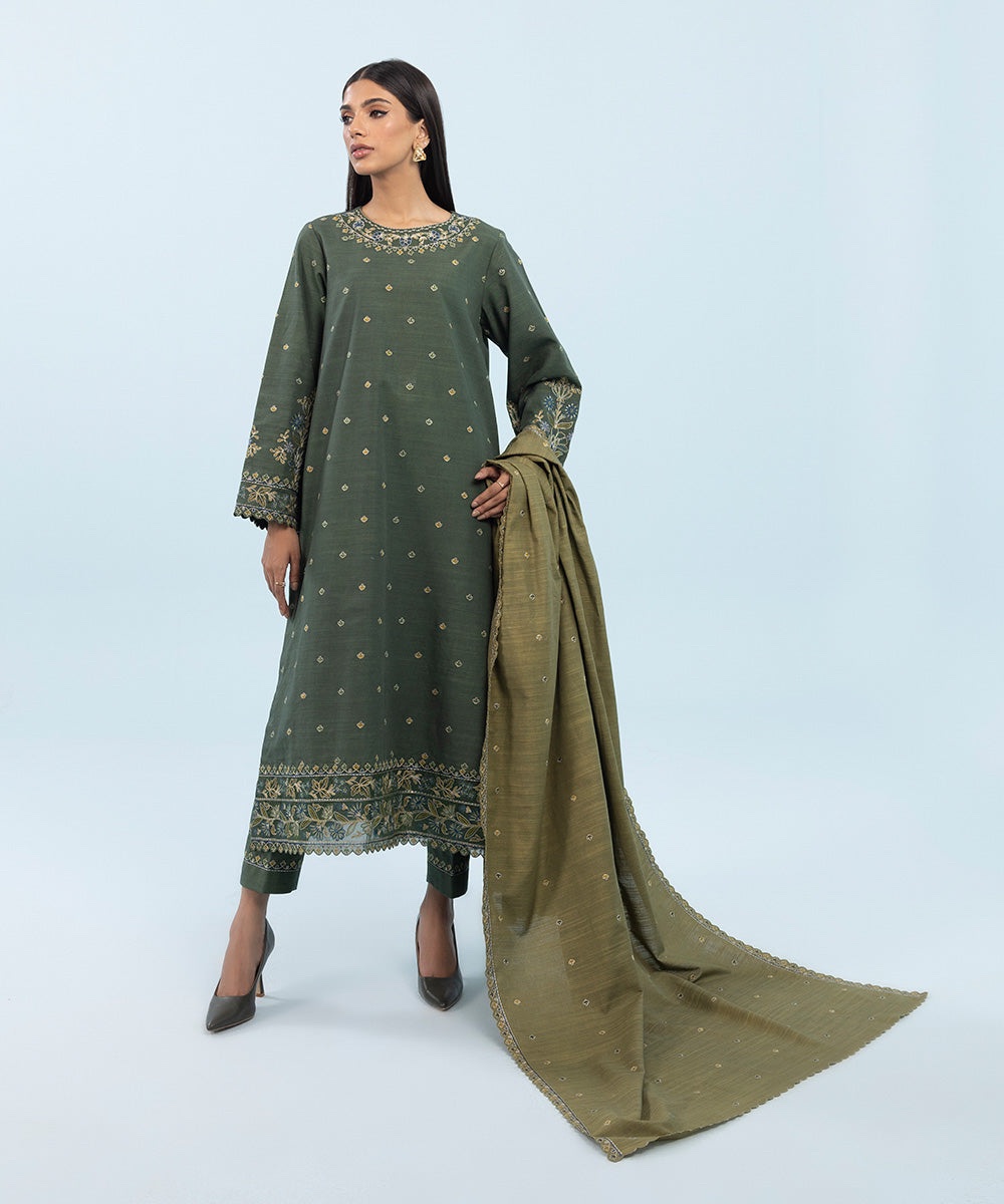 3 Piece - Embroidered Khaddar Suit