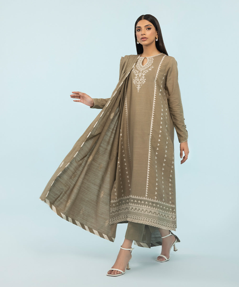3 Piece - Embroidered Cambric Suit