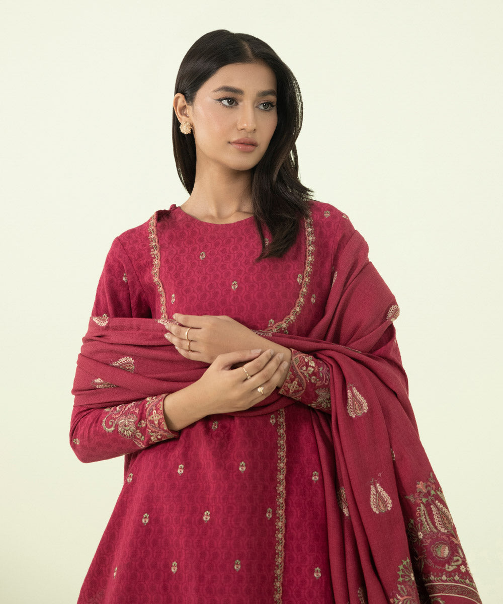 3 PIECE - EMBROIDERED SELF JACQUARD SUIT