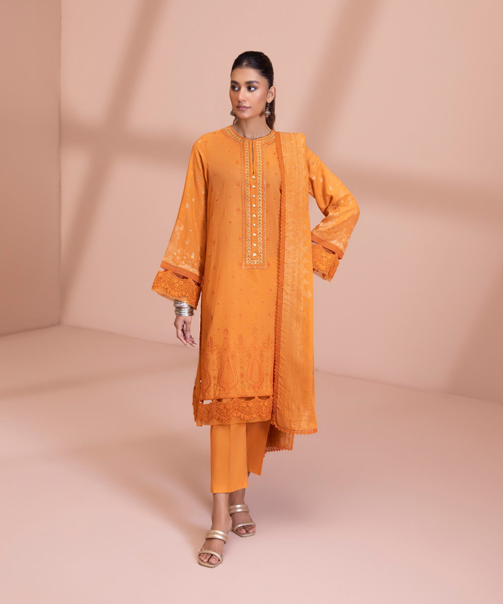 3 Piece - Embroidered Extra Weft Jacquard Suit