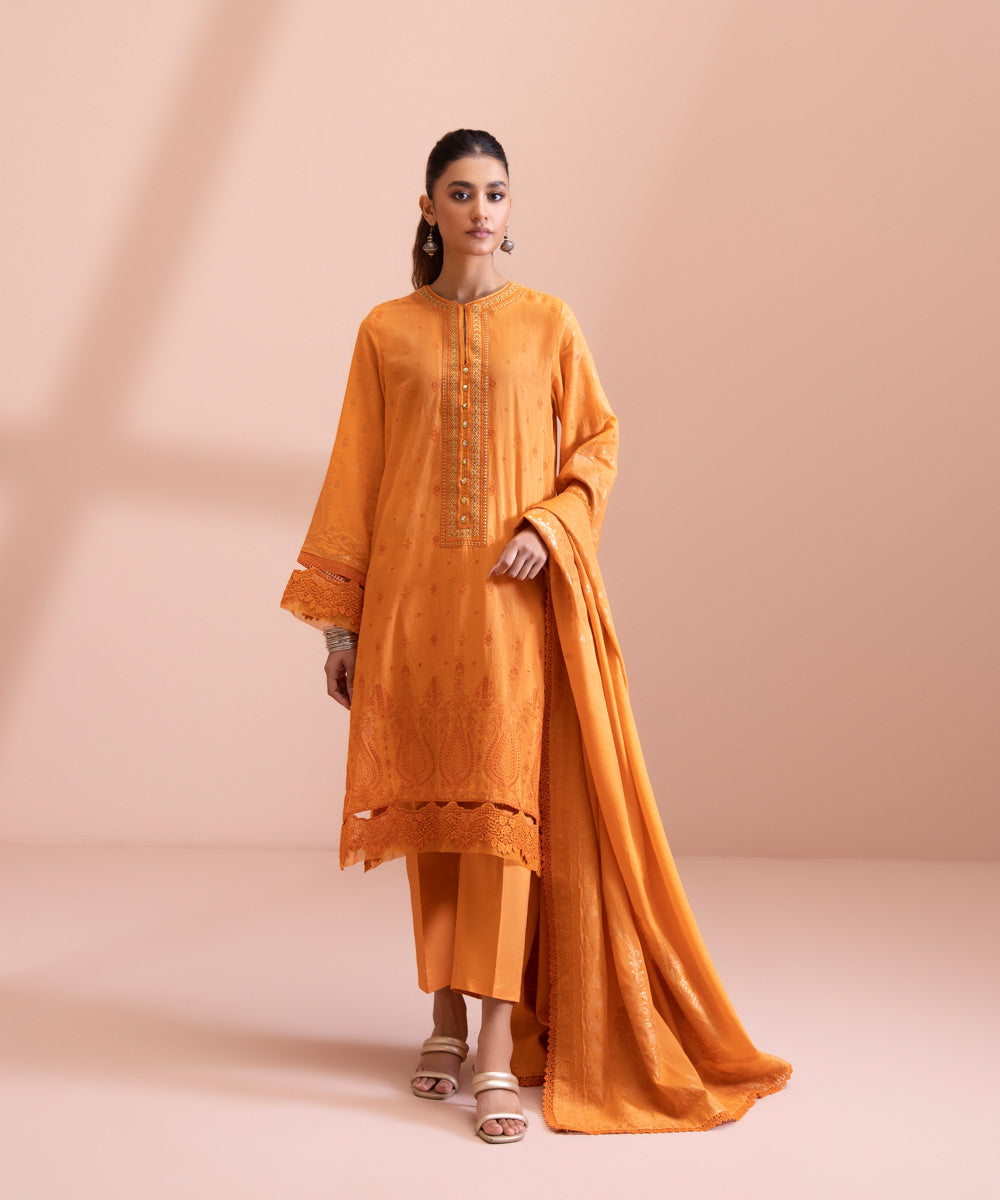 3 Piece - Embroidered Extra Weft Jacquard Suit