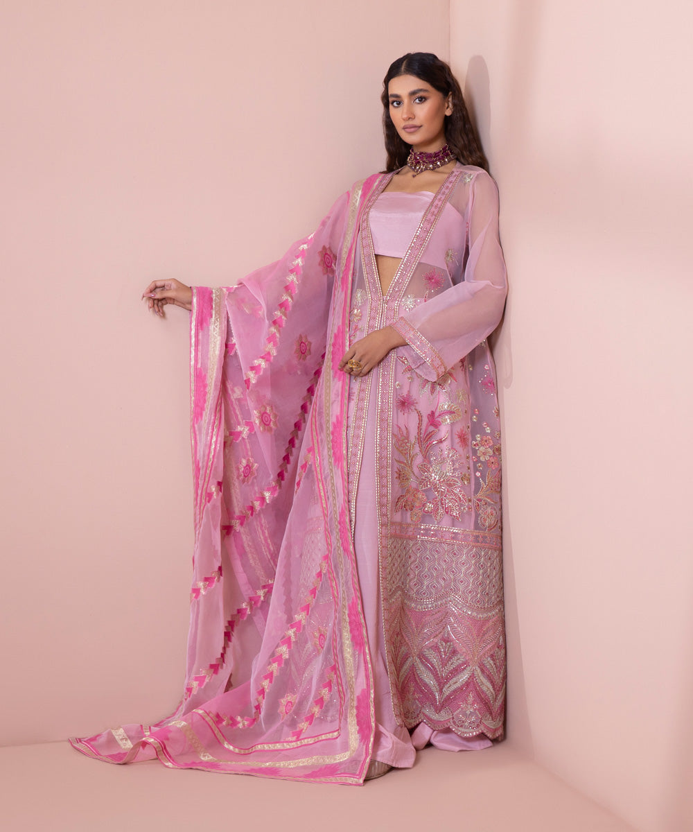 3 Piece - Dyed Embroidered Blended Chiffon Suit
