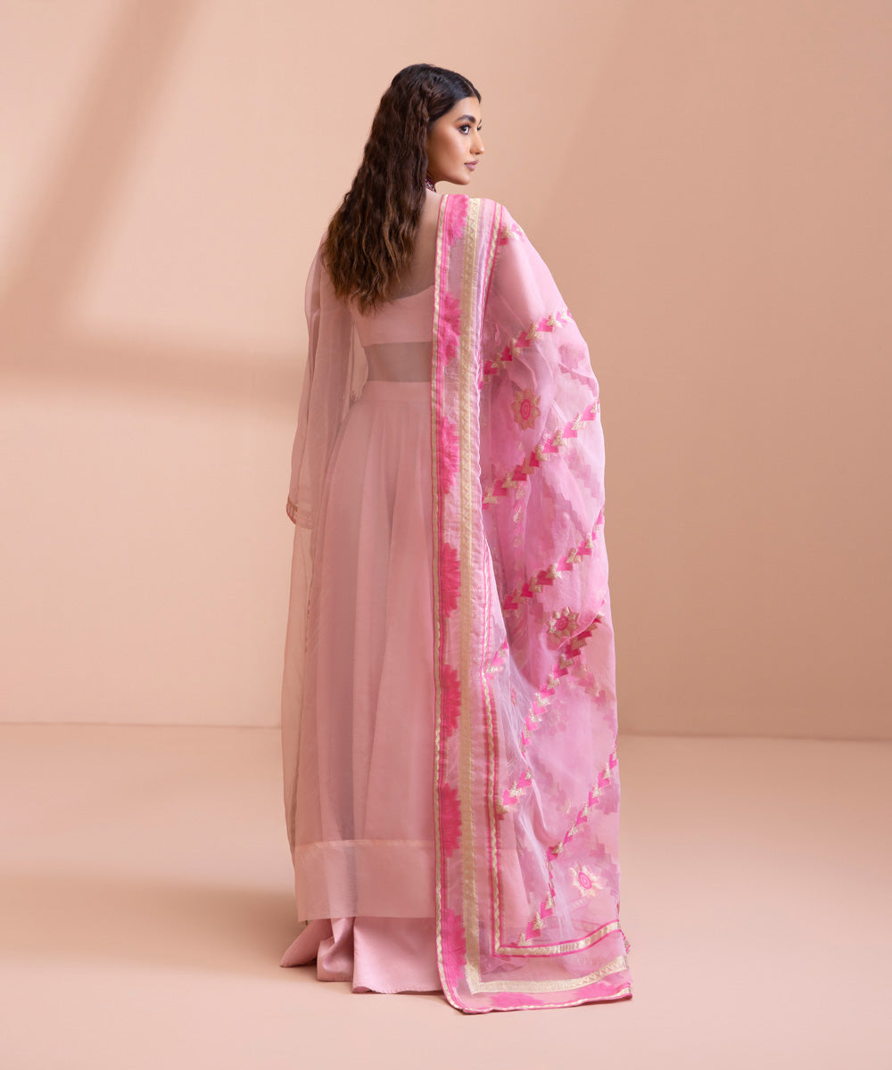 3 Piece - Dyed Embroidered Blended Chiffon Suit
