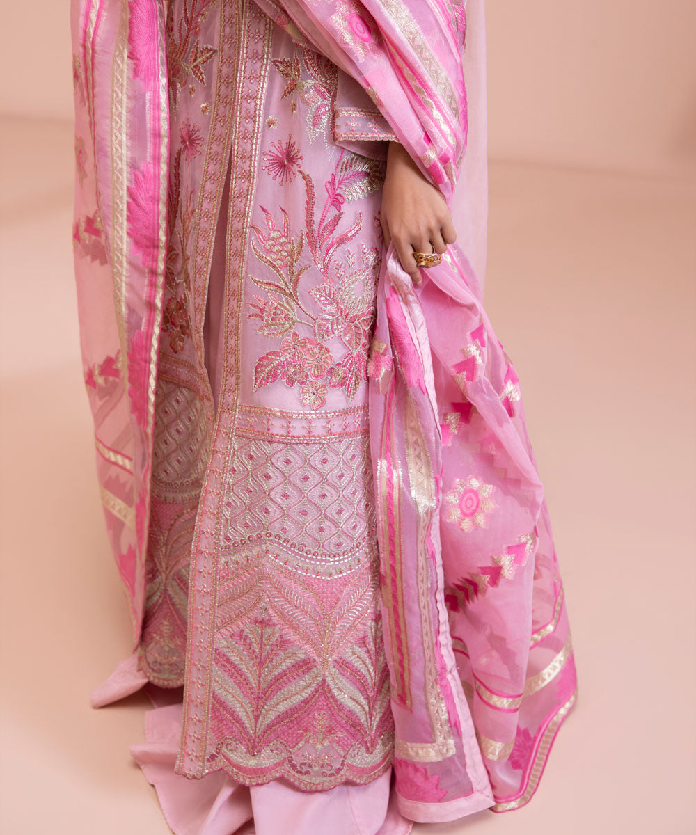 3 Piece - Dyed Embroidered Blended Chiffon Suit