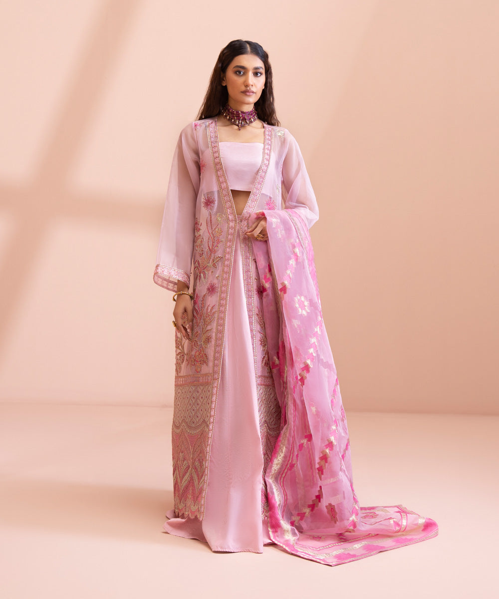 3 Piece - Dyed Embroidered Blended Chiffon Suit