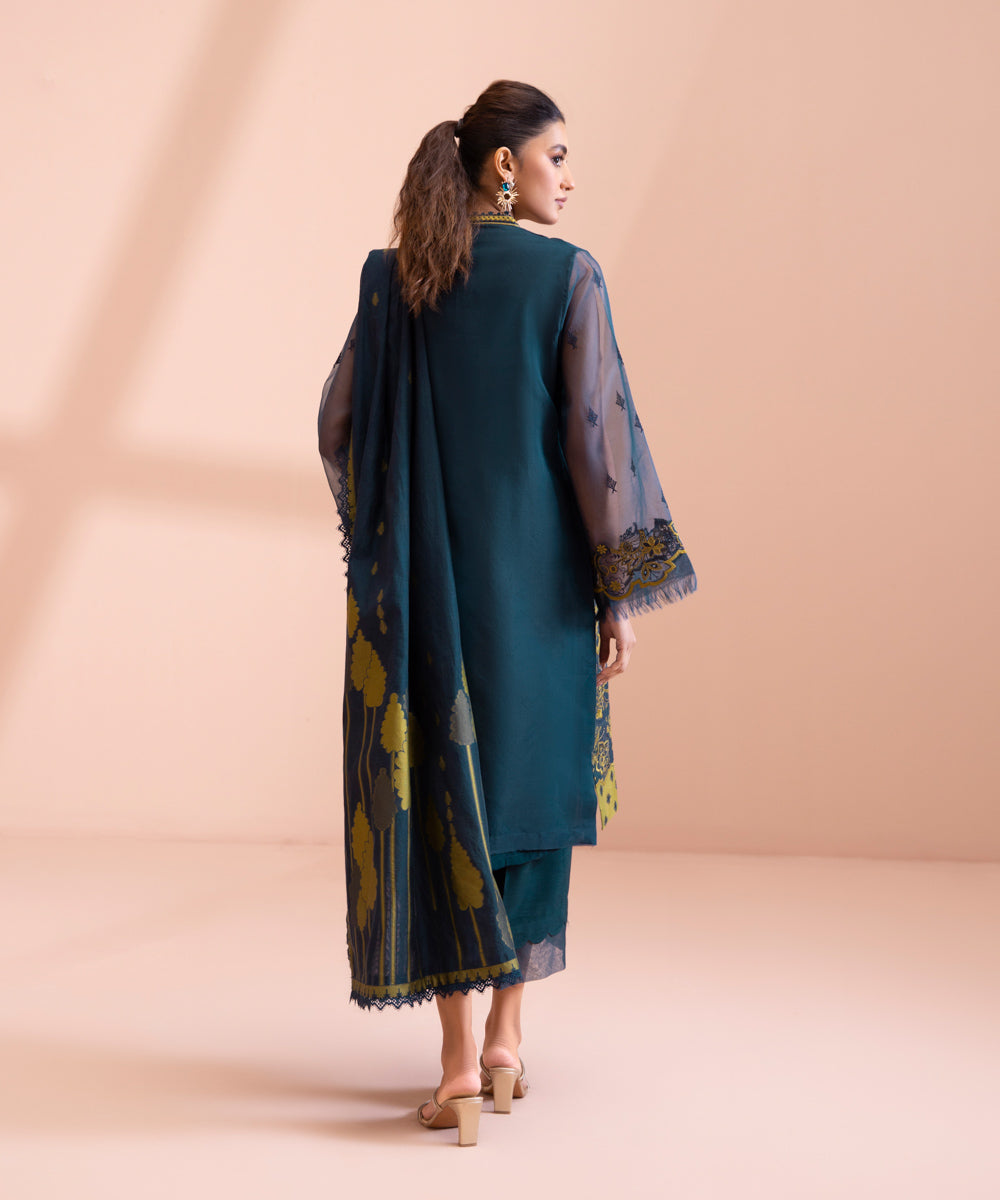 3 Piece - Dyed Embroidered Blended Organza Suit