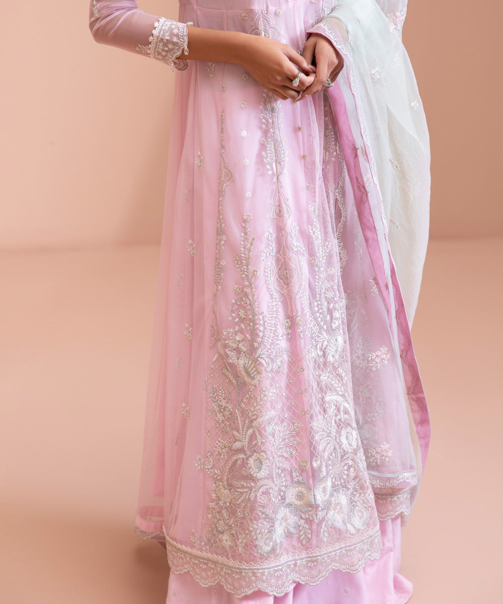 3 Piece - Dyed Embroidered Blended Net Suit