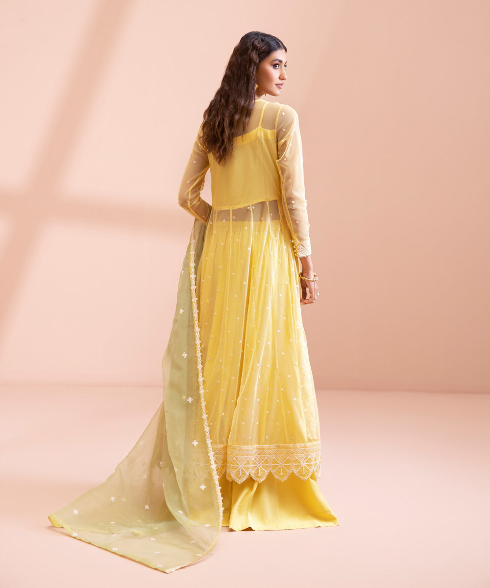 3 Piece - Dyed Embroidered Blended Net Suit