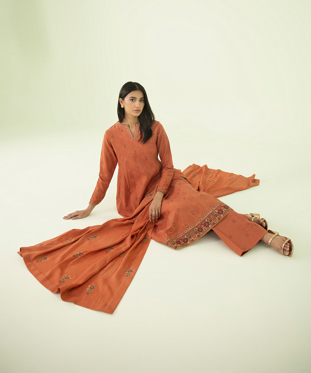 3 PIECE - EMBROIDERED SELF JACQUARD SUIT