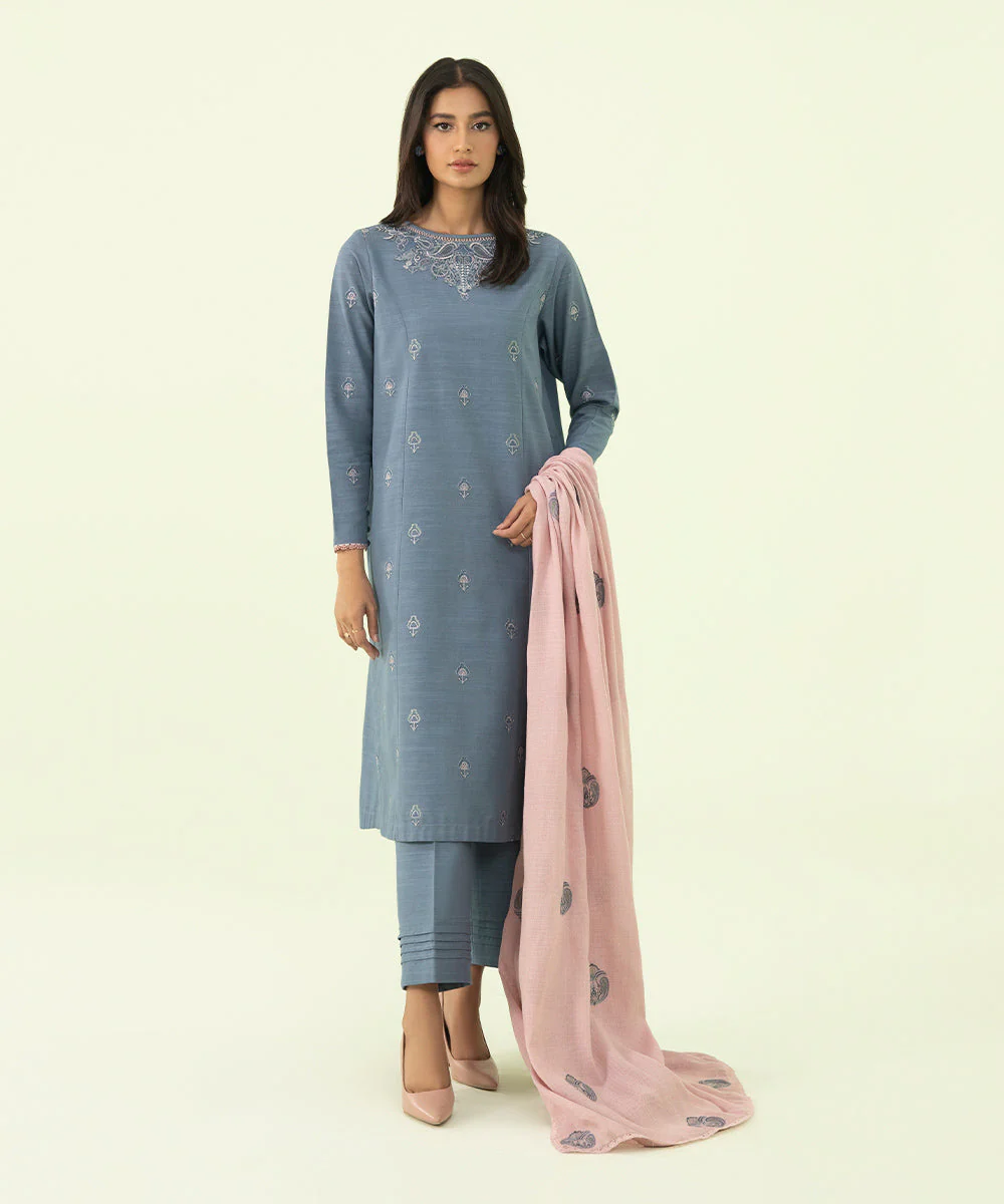 3 Piece - Embroidered Khaddar Suit