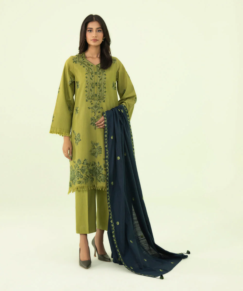 3 Piece - Embroidered Light Khaddar Suit