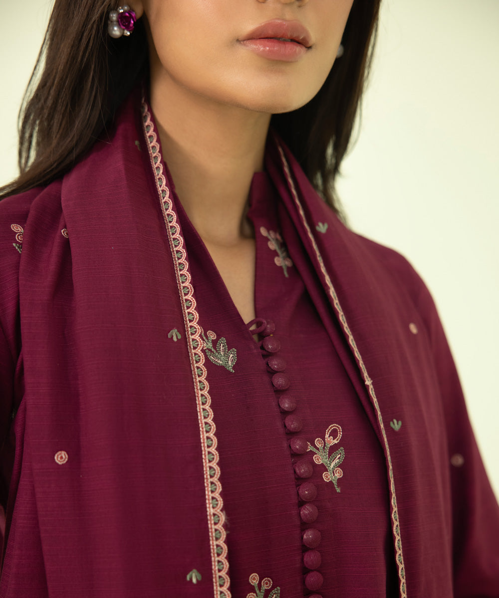 3 Piece - Embroidered Light Khaddar Suit