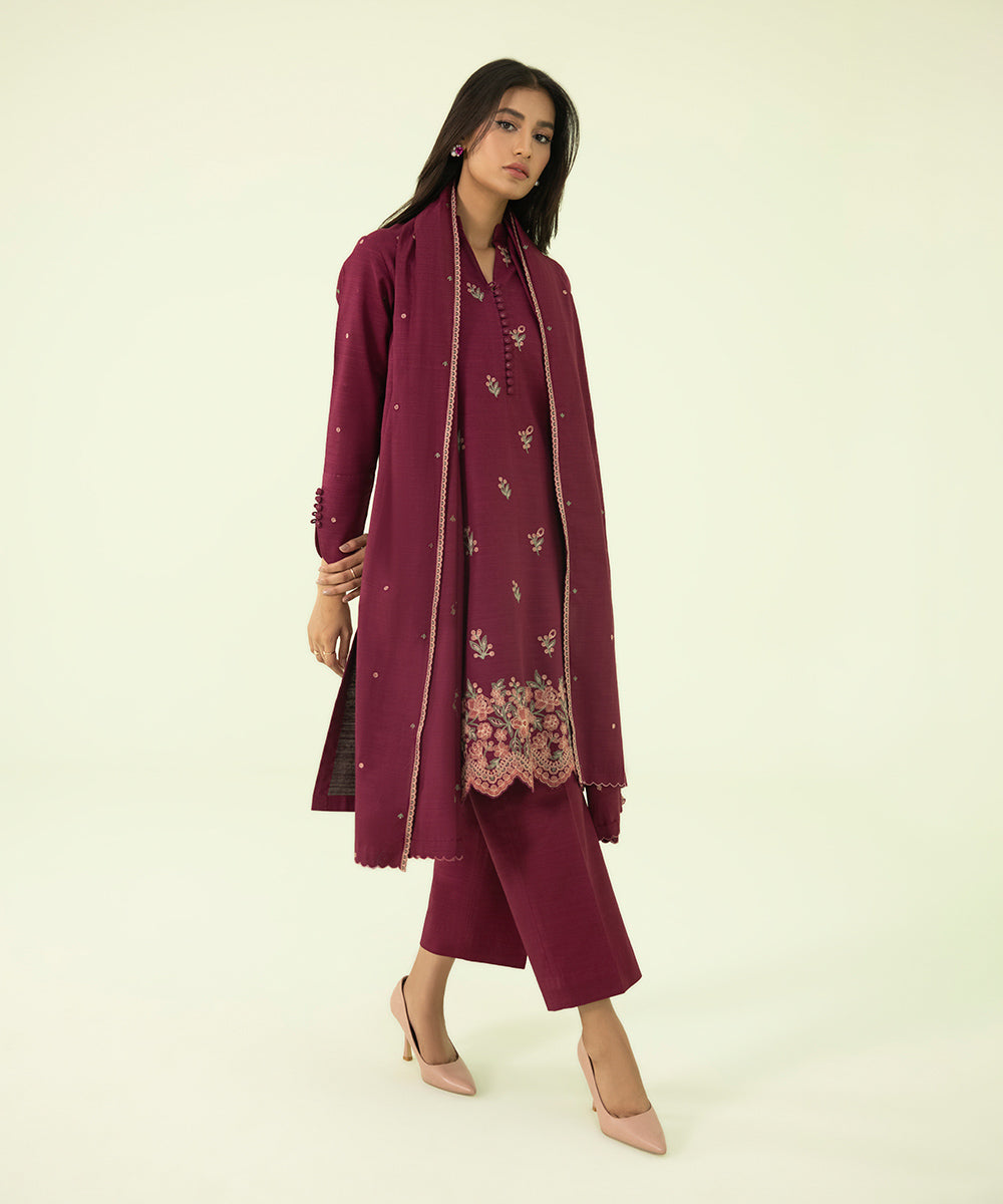 3 Piece - Embroidered Light Khaddar Suit