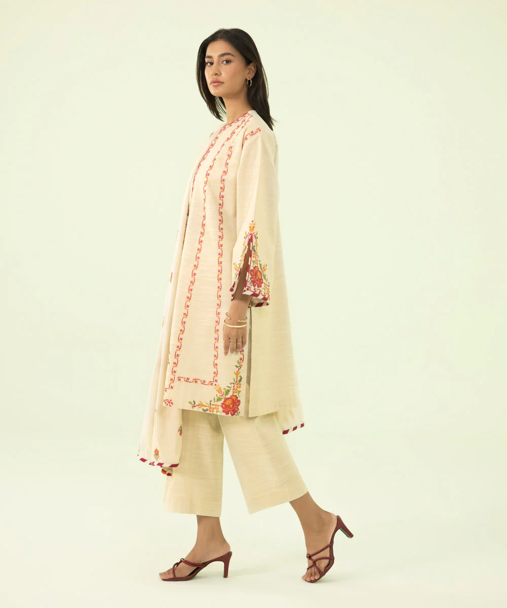 3 Piece - Embroidered Light Khaddar Suit