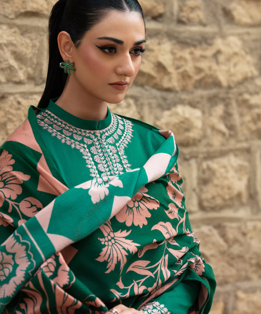 3 Piece - Embroidered Cotton Satin Suit