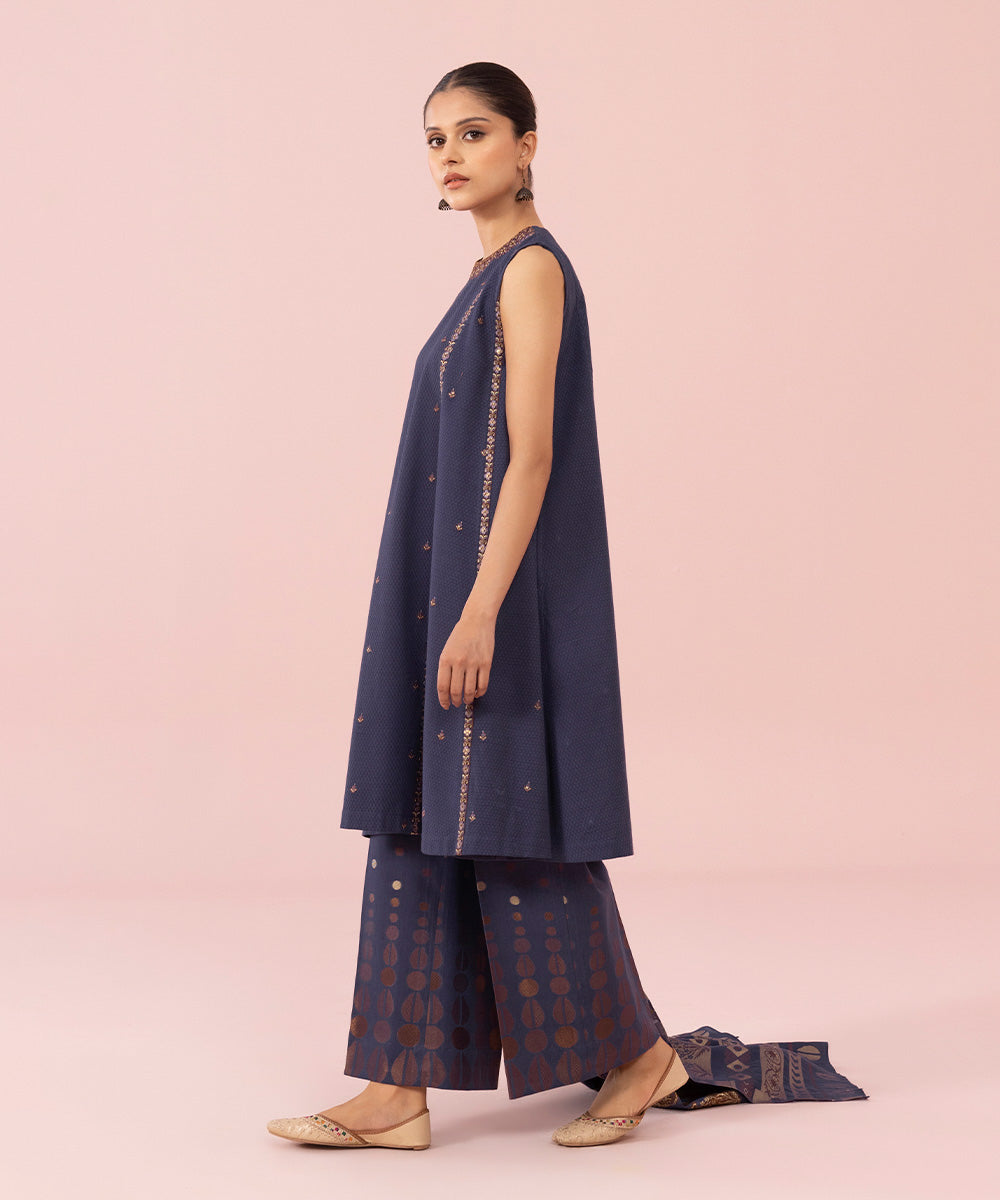 3 Piece - Embroidered Dobby Suit