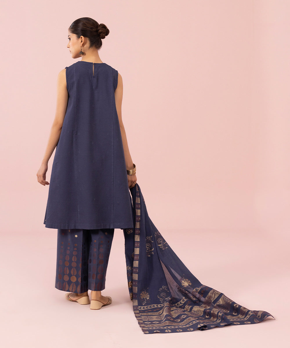 3 Piece - Embroidered Dobby Suit