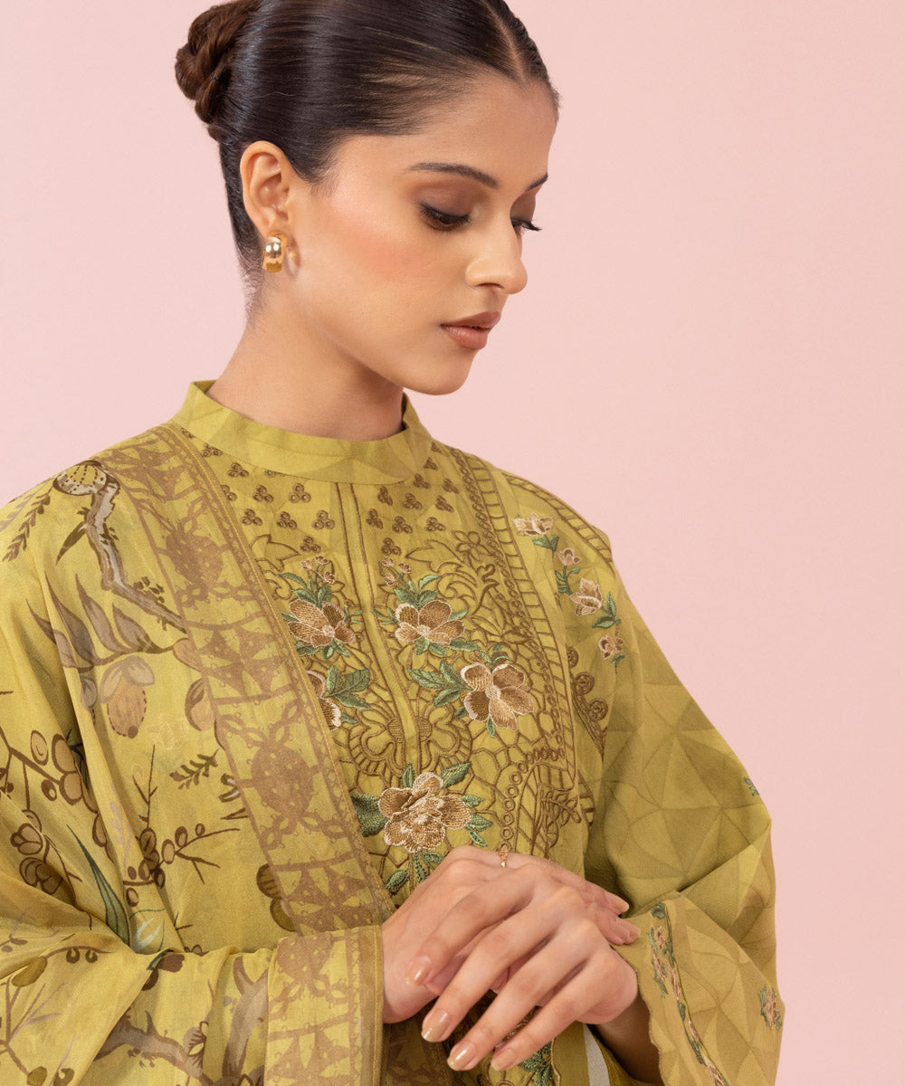 3 Piece - Embroidered Cotton Jacquard Suit