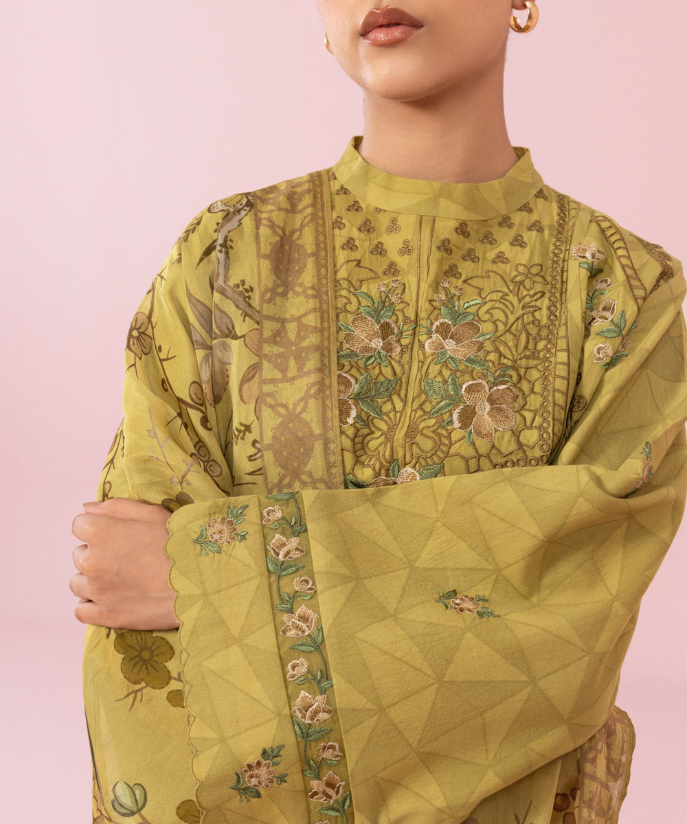 3 Piece - Embroidered Cotton Jacquard Suit