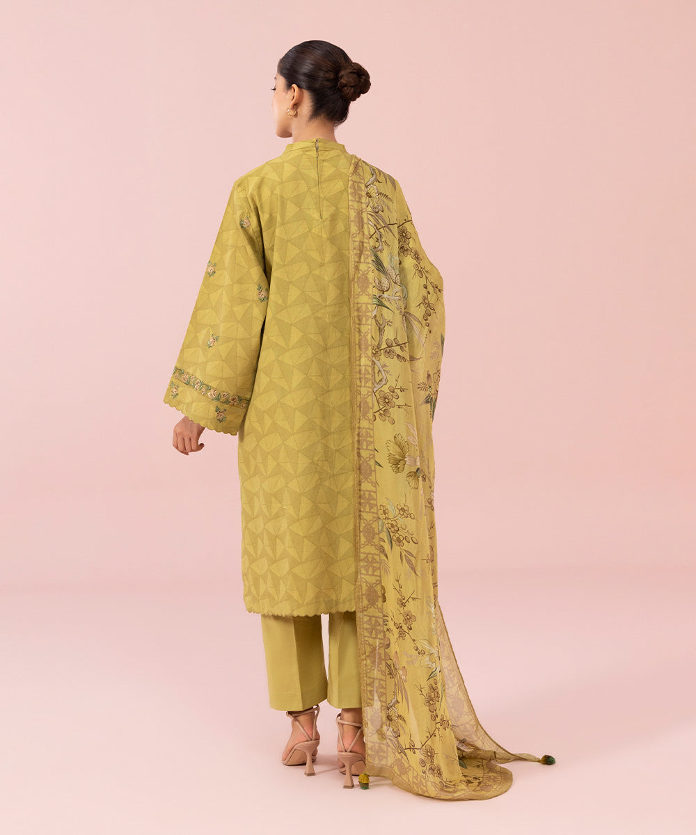 3 Piece - Embroidered Cotton Jacquard Suit