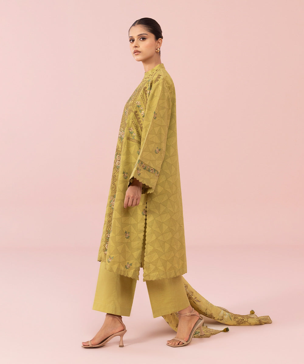 3 Piece - Embroidered Cotton Jacquard Suit