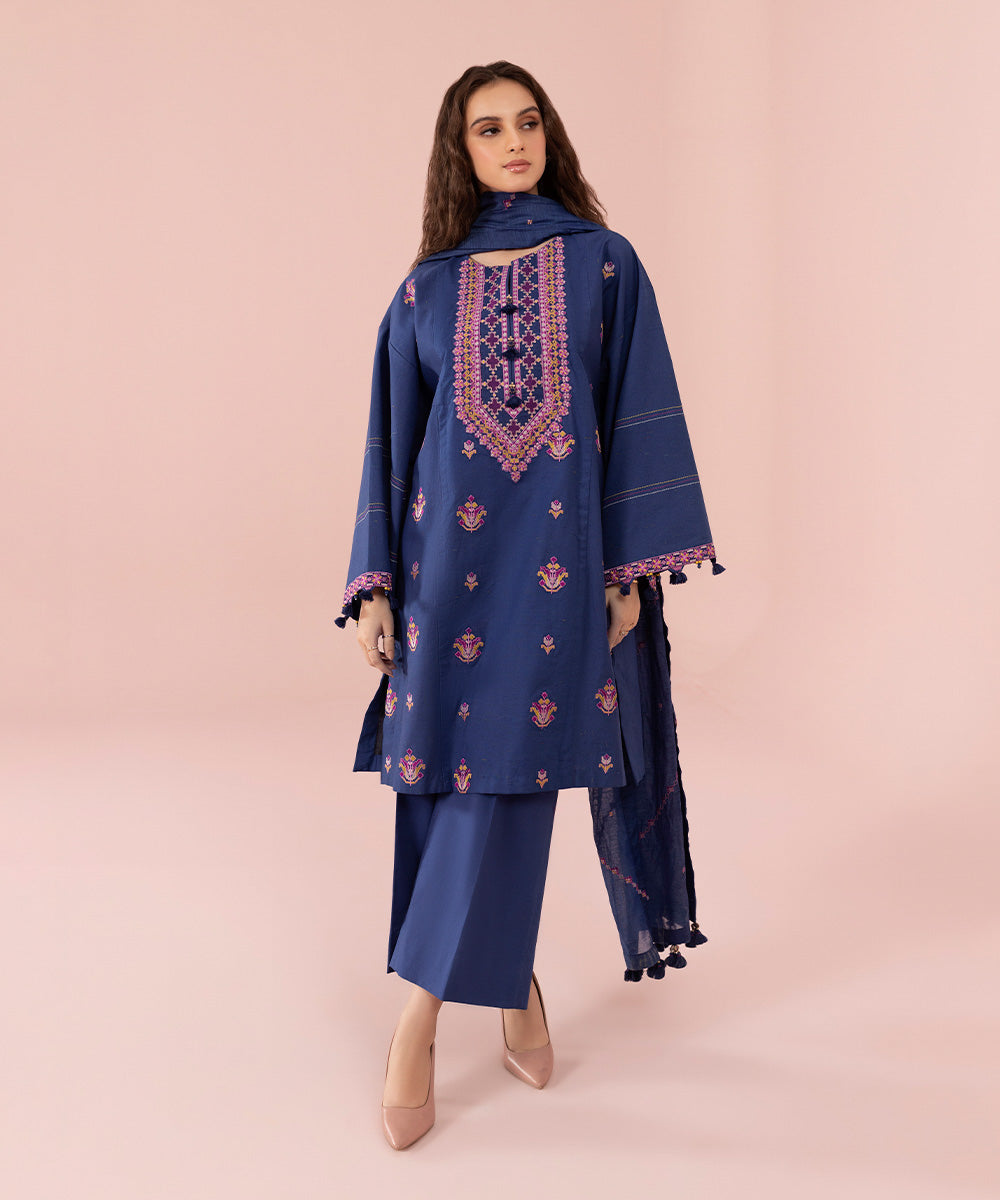 3 Piece - Embroidered Cambric Suit
