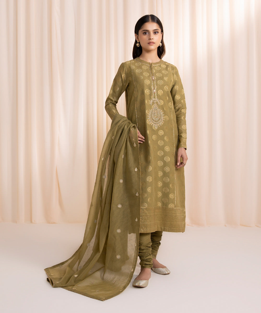 3 Piece - Embroidered Jacquard Suit