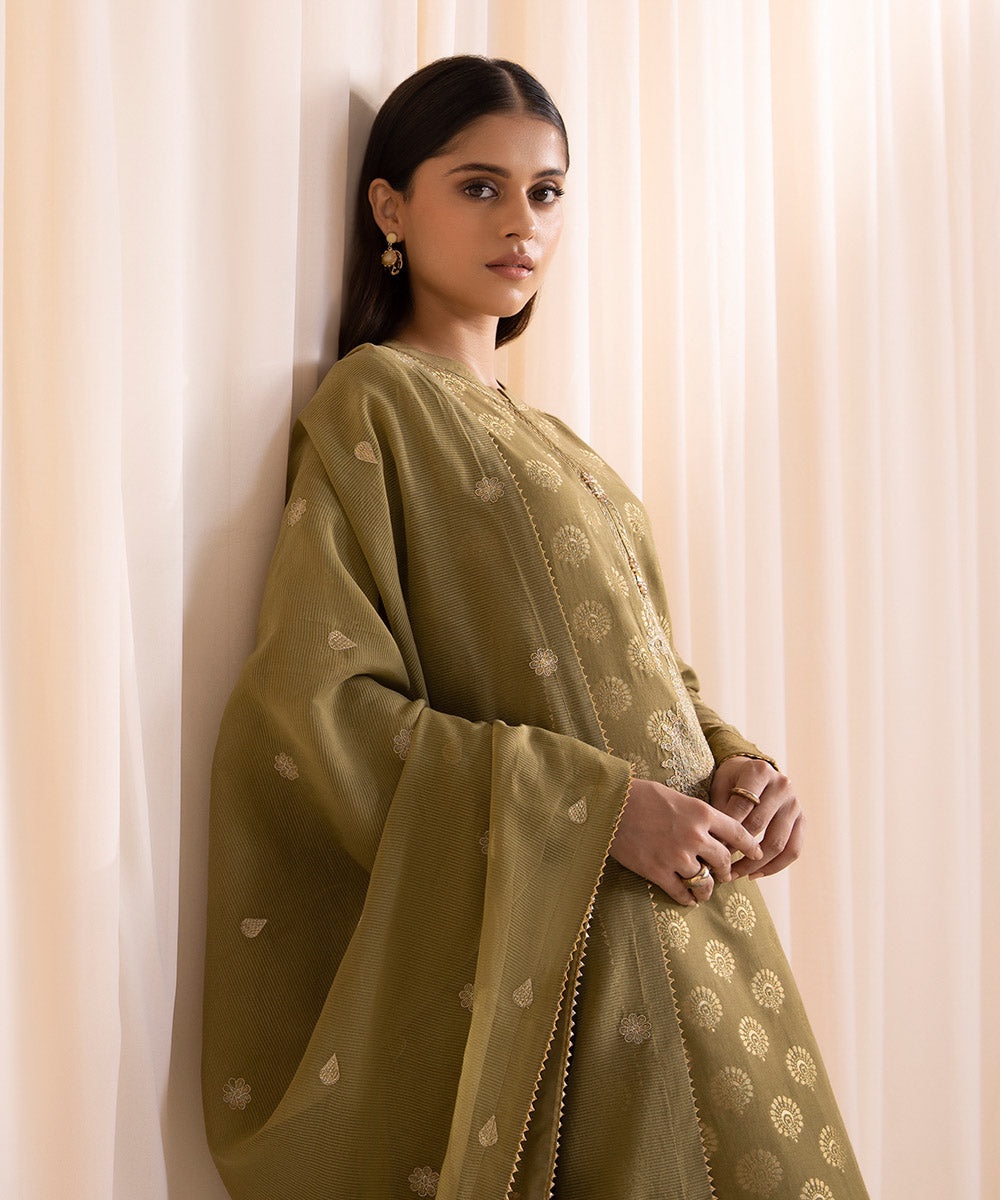 3 Piece - Embroidered Jacquard Suit