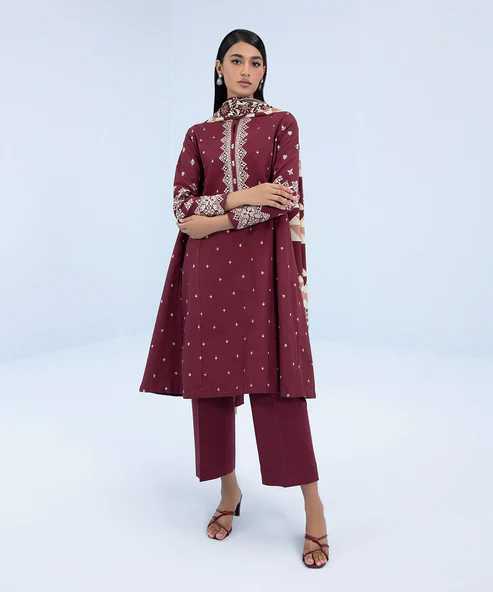 3 Piece - Embroidered Khaddar Suit