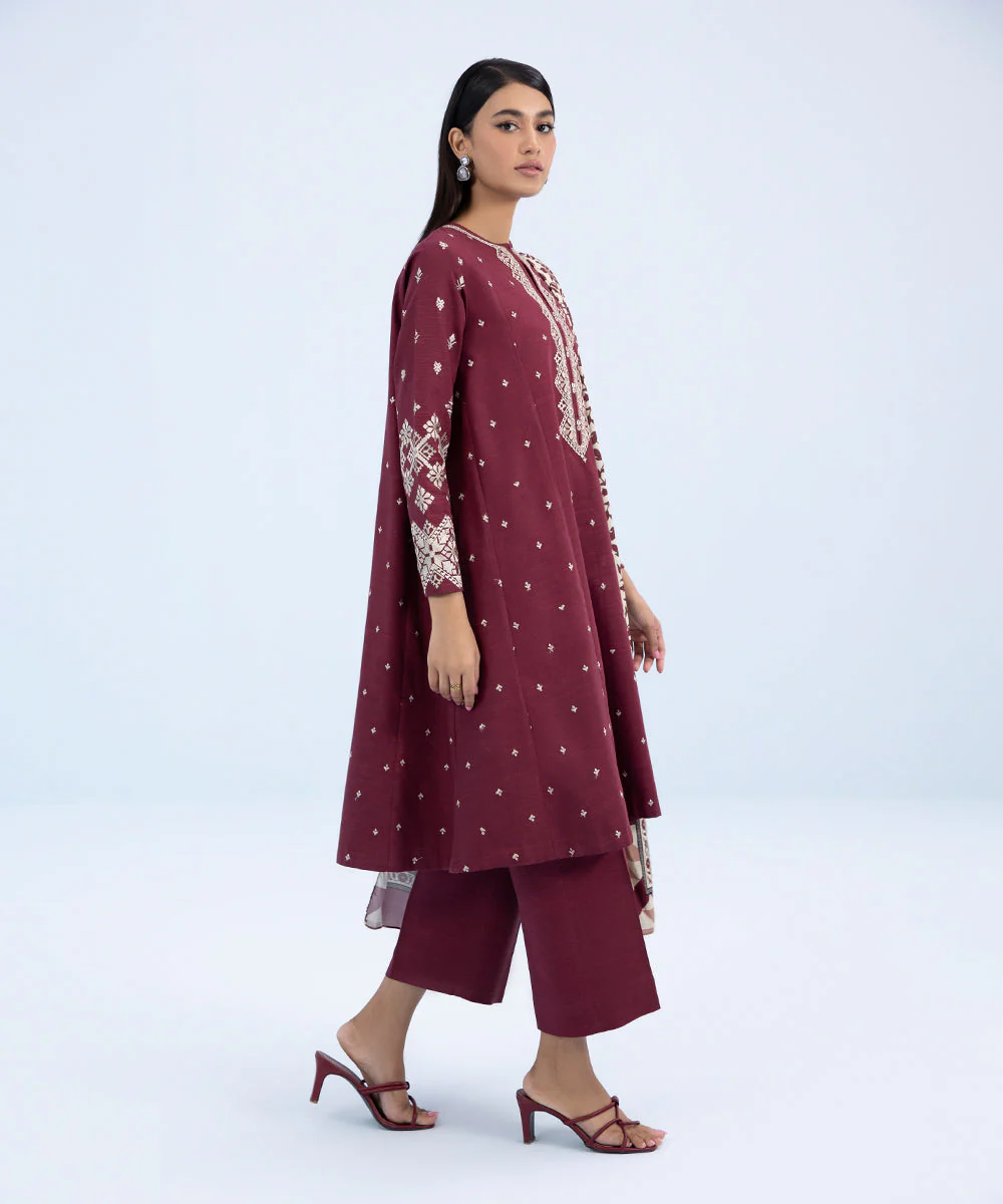 3 Piece - Embroidered Khaddar Suit