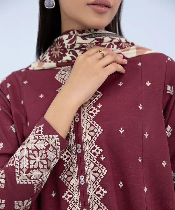 3 Piece - Embroidered Khaddar Suit