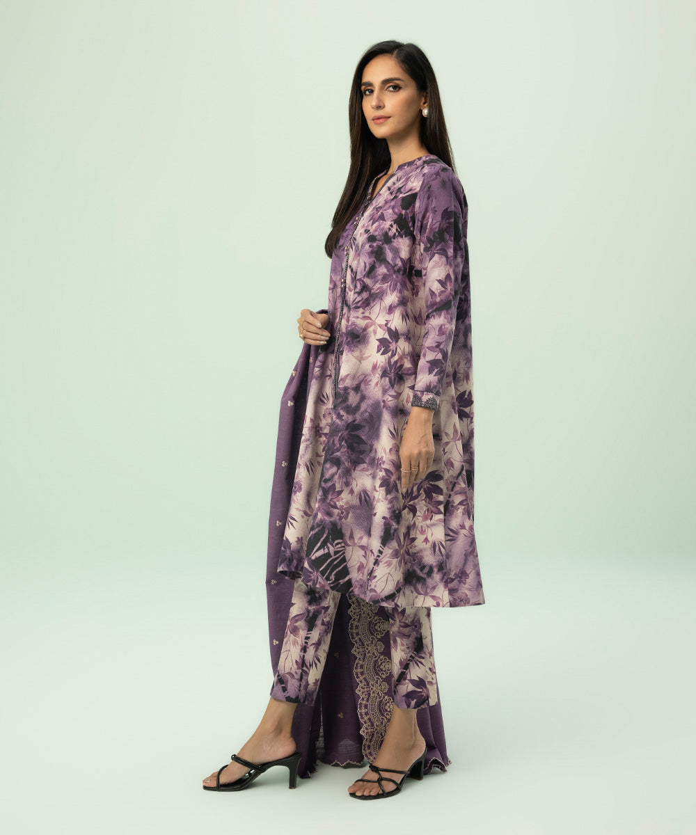3 Piece - Embroidered Khaddar Suit