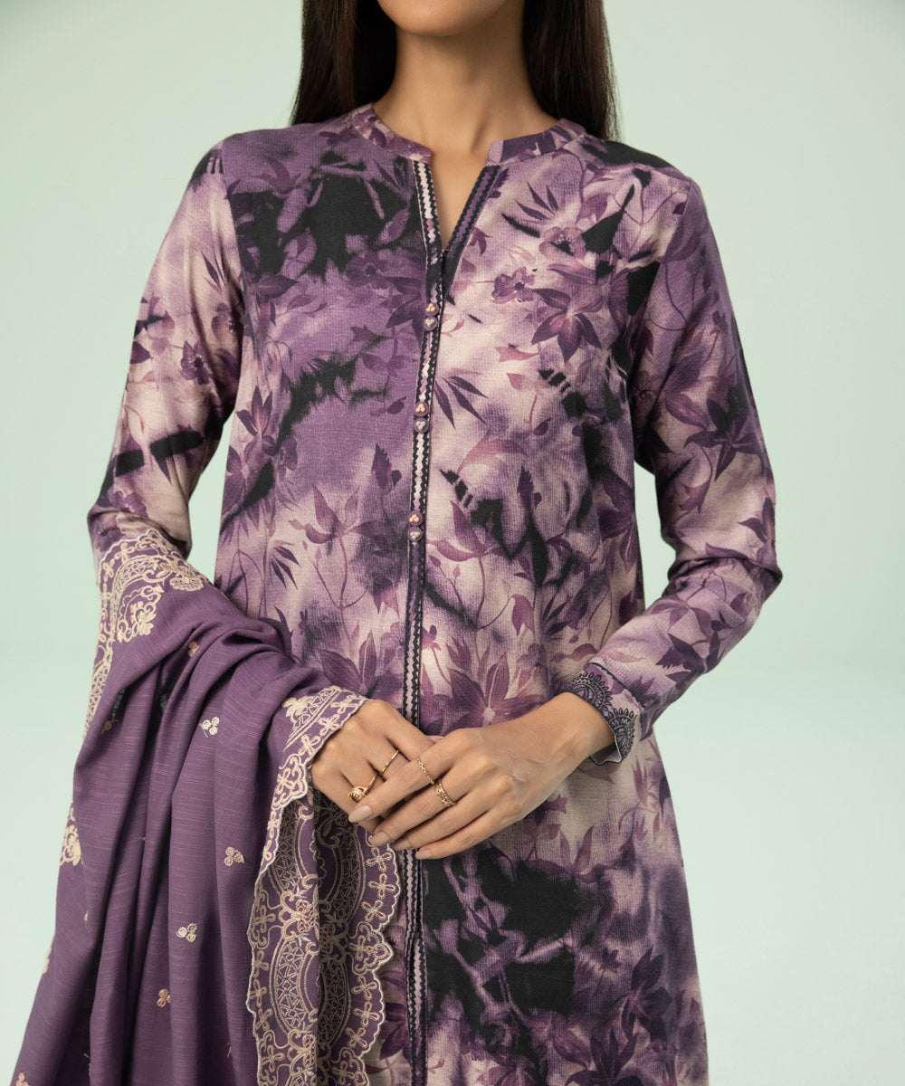 3 Piece - Embroidered Khaddar Suit