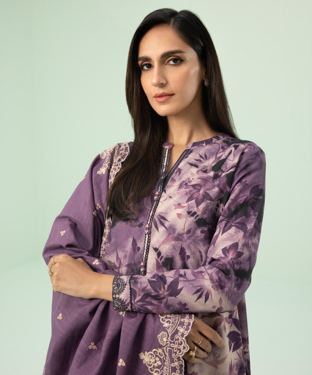 3 Piece - Embroidered Khaddar Suit