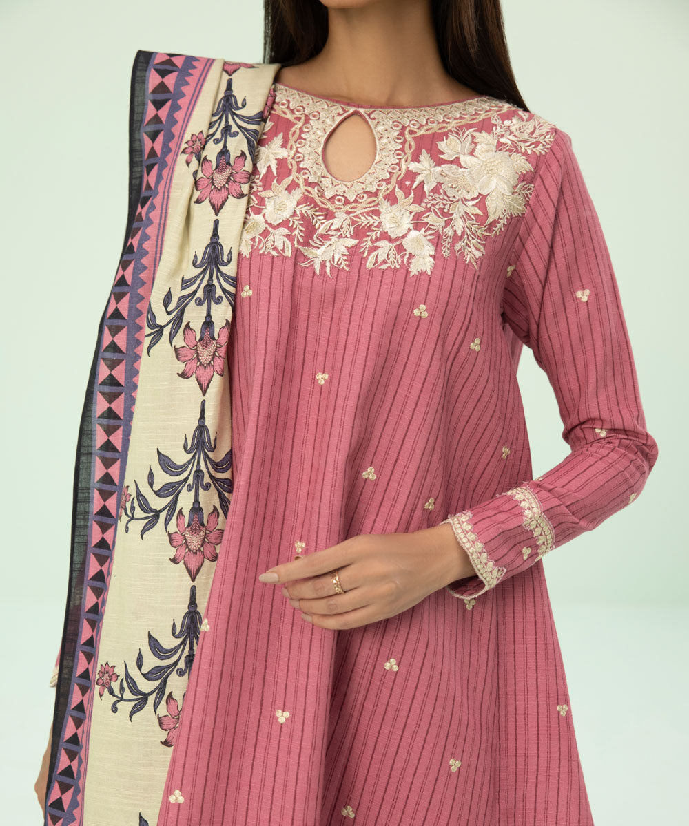 3 Piece - Embroidered Khaddar Suit