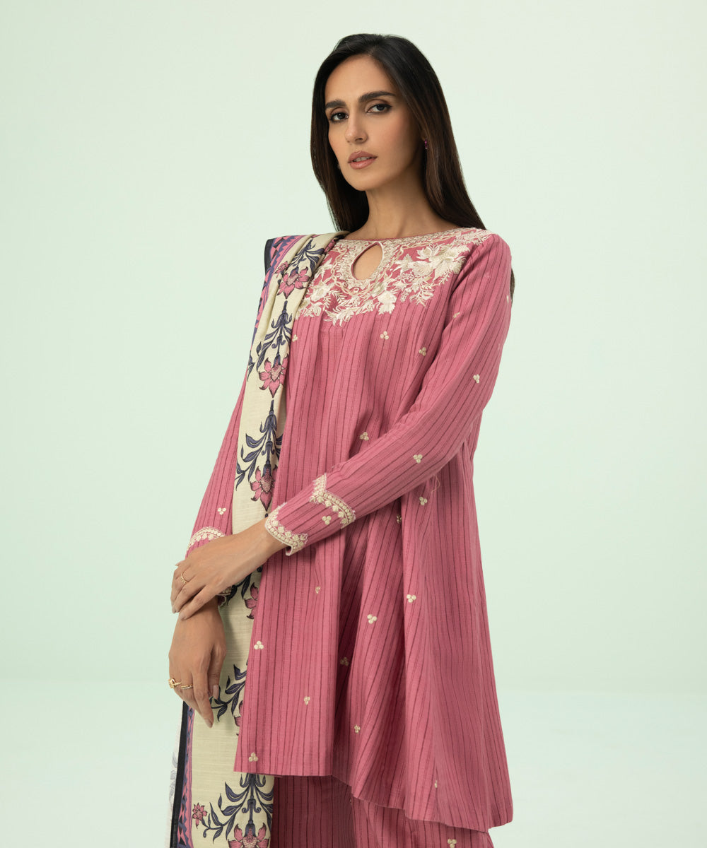 3 Piece - Embroidered Khaddar Suit