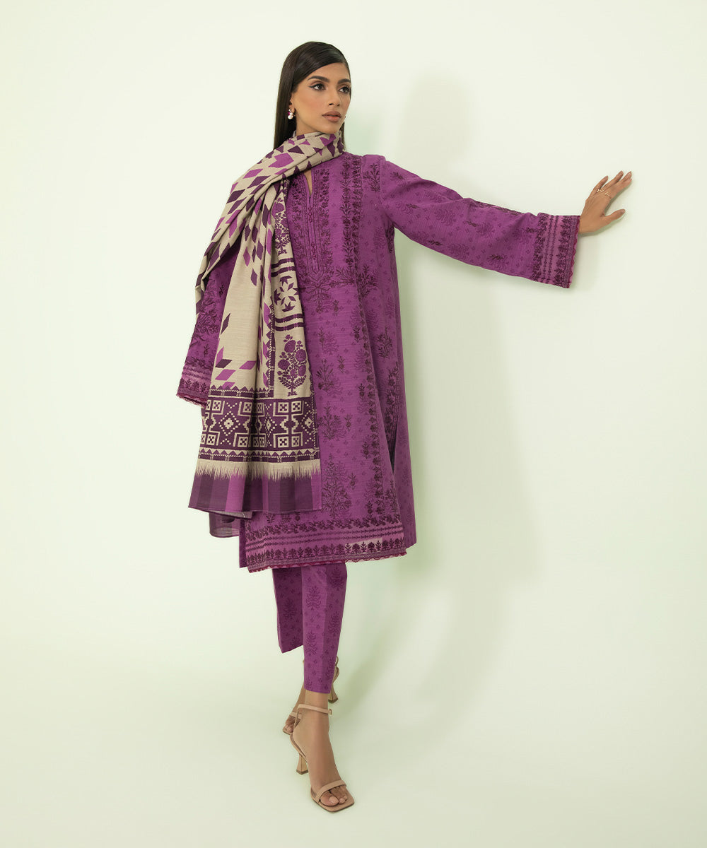 3 Piece - Embroidered Khaddar Suit