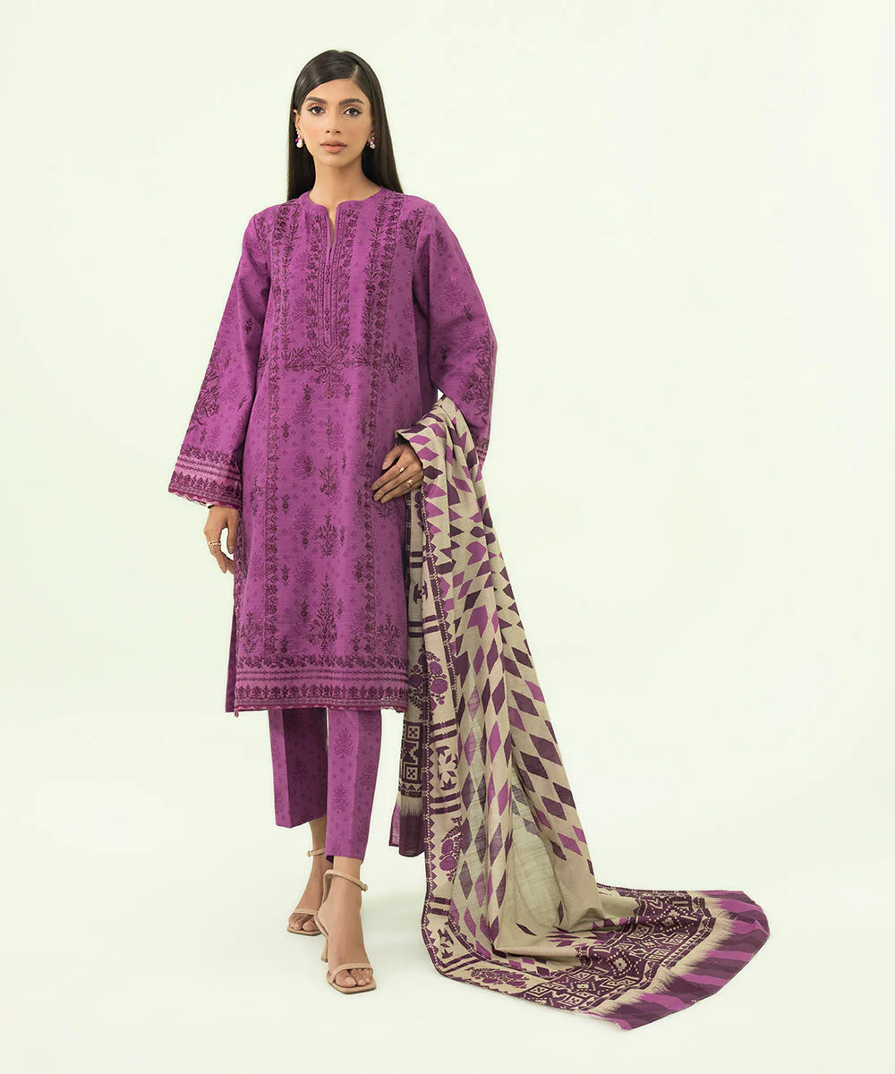 3 Piece - Embroidered Khaddar Suit